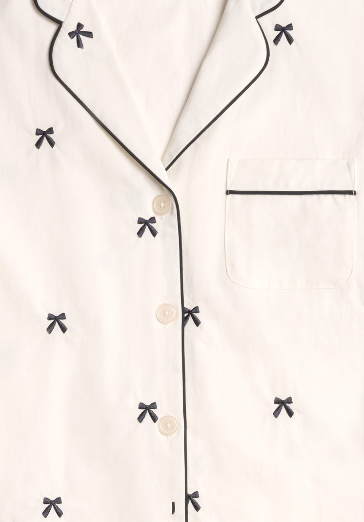 Marina Pajama Set in Navy Embroidered Bows